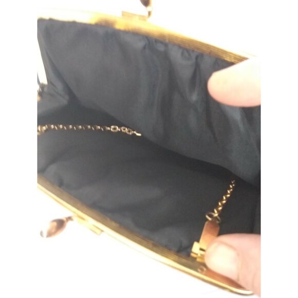 VINTAGE BLACK & GOLD FLORAL KNITTED BROCADE EVENING PURSE/HANDBAG/CLUTCH - Picture 7 of 10